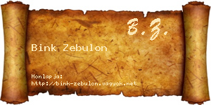 Bink Zebulon névjegykártya